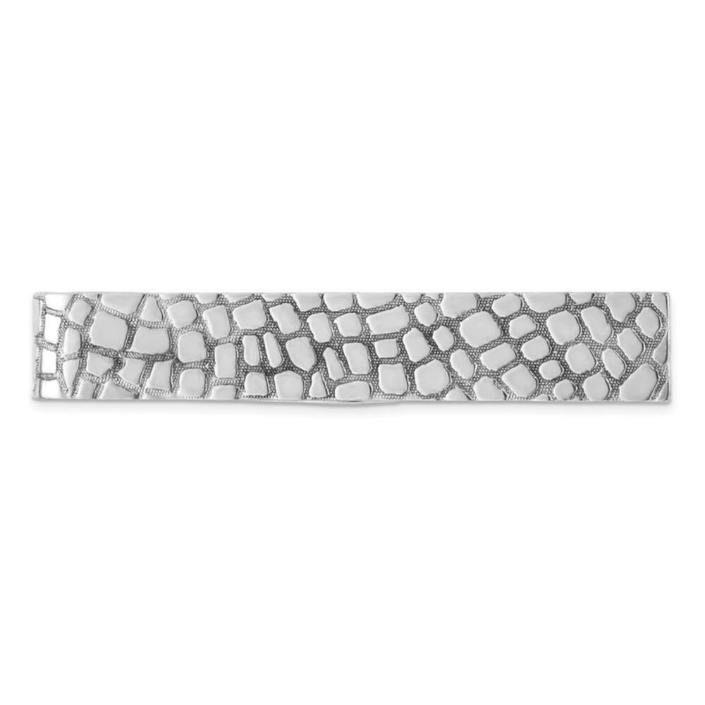 Rhodium Plated Sterling Silver Cobblestone Tie Bar, 8 x 51mm
